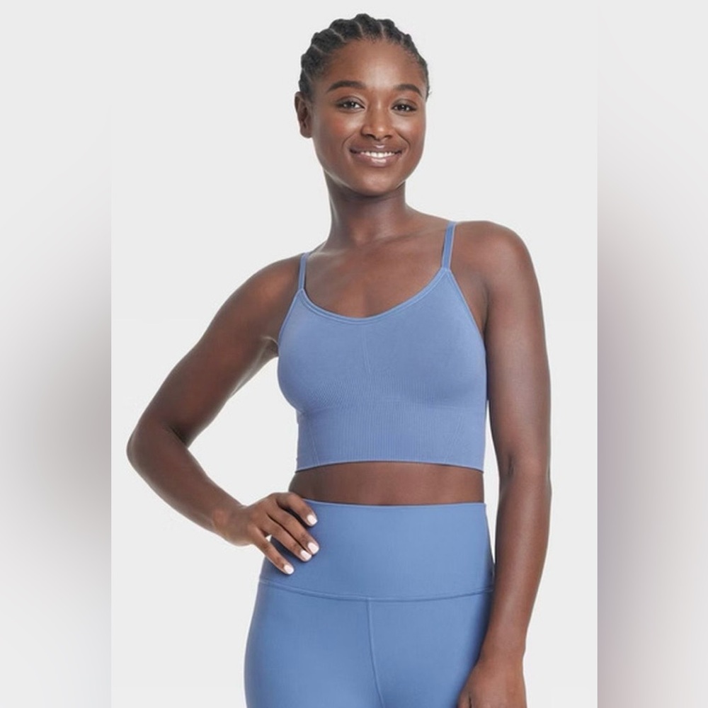 All in Motion Light Blue Seamless Ribbed Crop Bralette